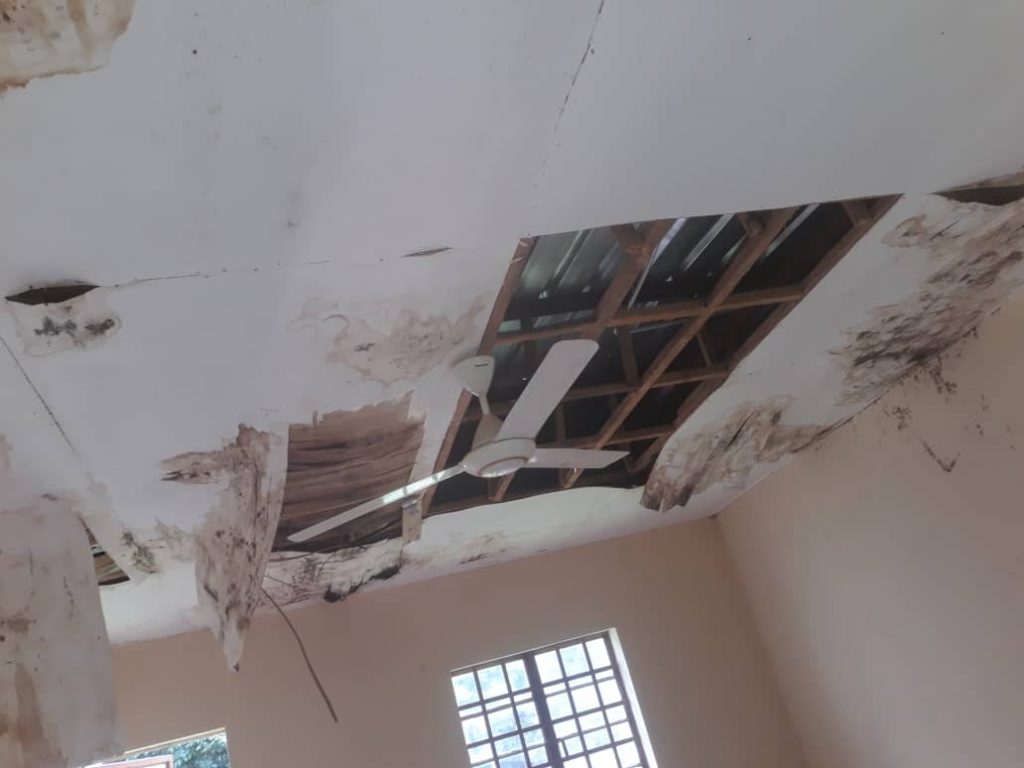 2023 rainy season caused leaking roof caused damage to ceiling